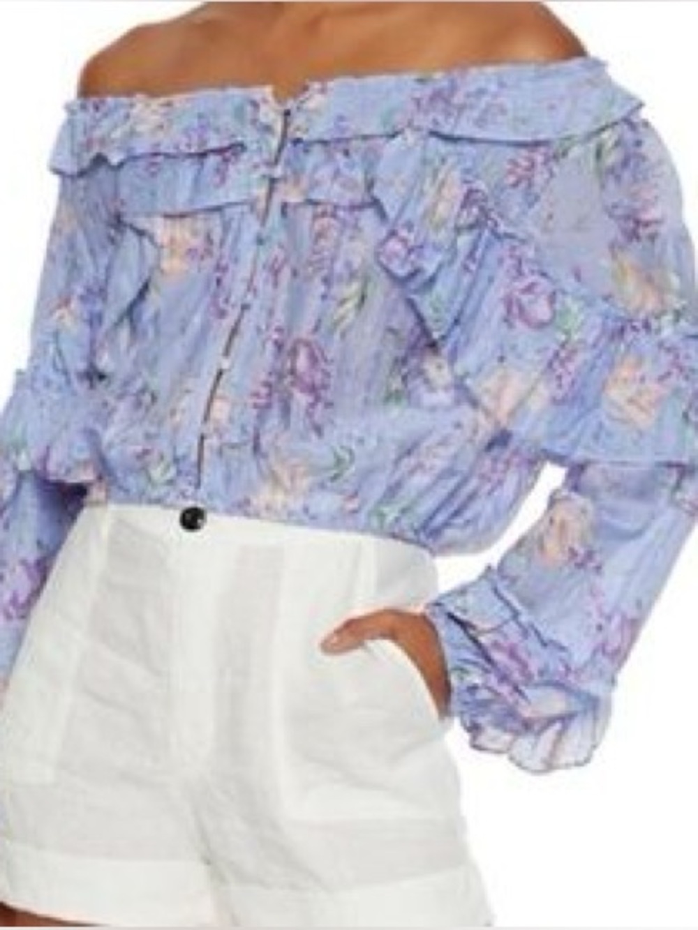 LoveShackFancy Silk Blend Ruffle Popover Blouse Small Button Front Elastic Waist